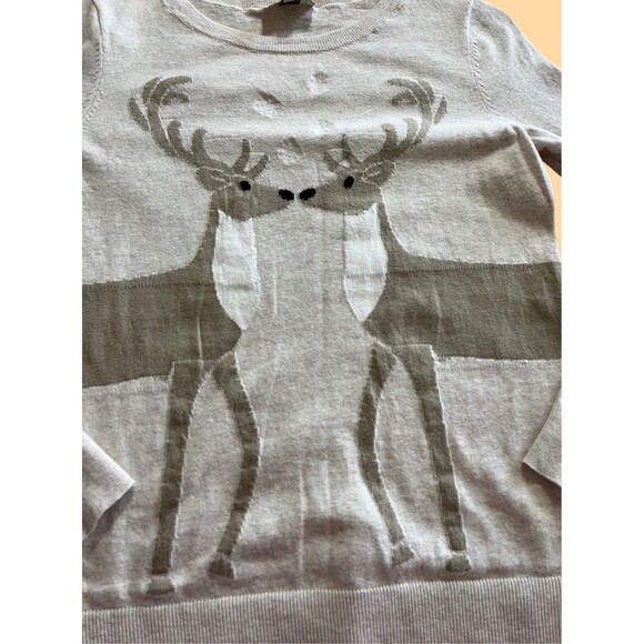 LOFT Holiday Kissing Reindeer Hearts 100% Cotton Lightweight Sweater Winter M - Picture 6 of 7